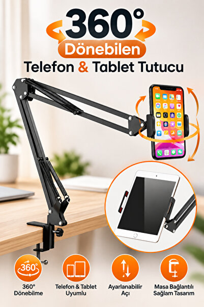 Enshall Telefon Ve Tablet Masa Tutucu Esnek Uzun Kollu 360 Derece Dönebilen