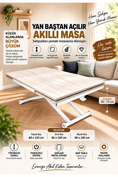 SEHPAM AKILLI Yan Baştan Açılır Akıllı Yemek Masası Oval Mdf Tabla Alt Mekani...