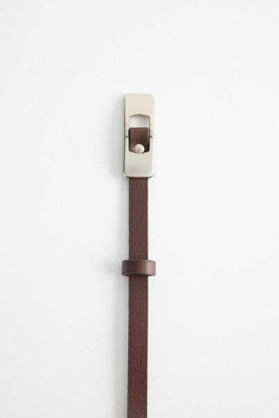 KADRİYE BAŞTÜRK Silver Rectangular Buckled Belt Brown