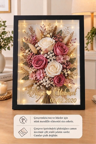 Verda Çerçeve 30x40 Cm Ledli İsimli Derin Tasarım Gül Kutusu Anı Çerçevesi! A...
