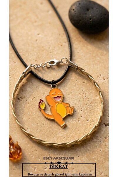 Esey Dizayn Charmander Pokemon Kolye Ve Deri Bileklik
