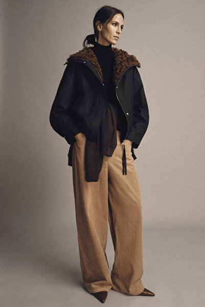 Açelya Okcu Premium Palmis High Waist Wide Leg Velvet Trousers