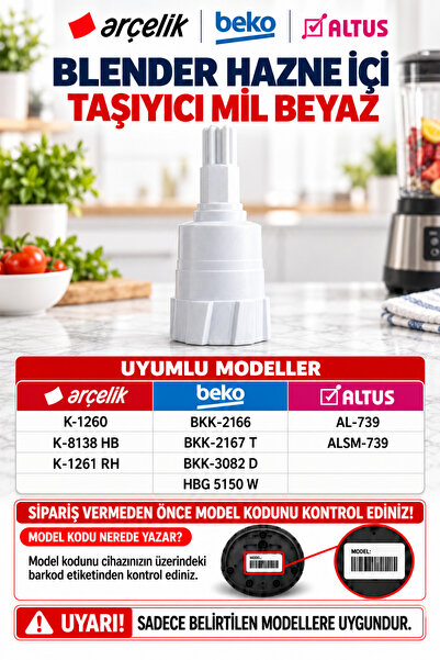 Beko Bkk 2156 Max Blender Hazne Içi Taşıyıcı Mil Beyaz