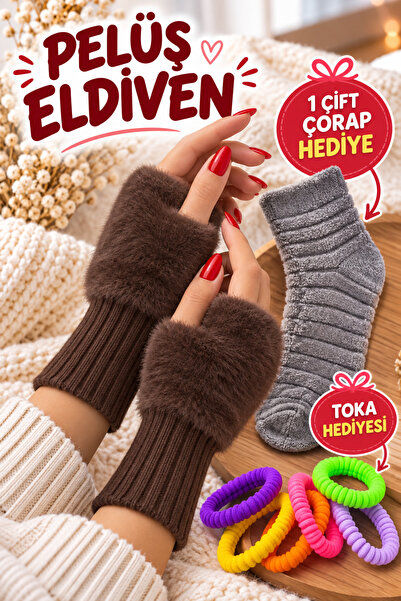 Hitit Socks Kadın 1 Çift Kışlık Parmaksız Termal Esnek Polarlı Peluş Eldiven