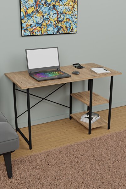 FİLE EV Metal Çalışma Masası Laptop Bilgisayar Masası 2 Raflı Ofis Çalışma Masası