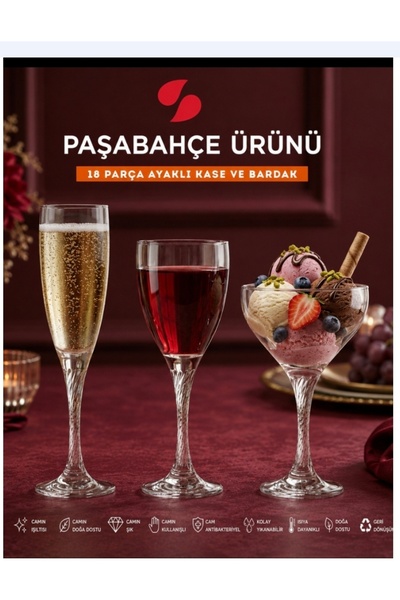 Paşabahçe Twist Model 3-Sized Footed Cup Set, 6 Flutes, 170 Cc Footed, 170 Cc...