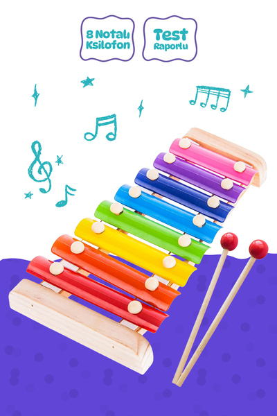 Circle Toys Eğitici Ahşap Ksilofon – 8 Tonlu Renkli Müzik Oyuncağı