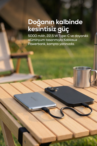 Xenon Smart Kablosuz Powerbank 15W 5000 Mah, Manyetik, 22.5W PD USB-C, İnce Alüminyum Gövde (X6440)