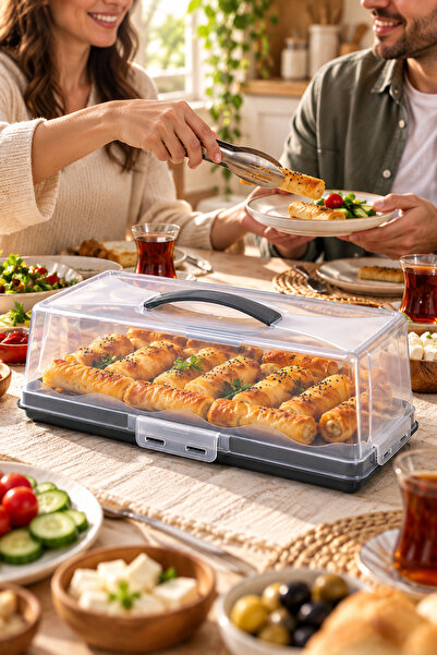 Sun Plastik Dikdörtgen Şeklinde Pasta Taşıma Kabı Pikniklik Kek Fanusu Börek ...