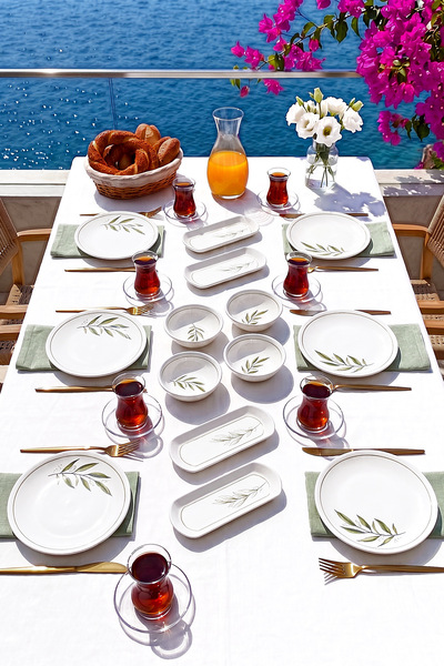 ers erbaşlar Botanical Green Camellia Leaf Patterned Luxury Ceramic 14 Piece ...