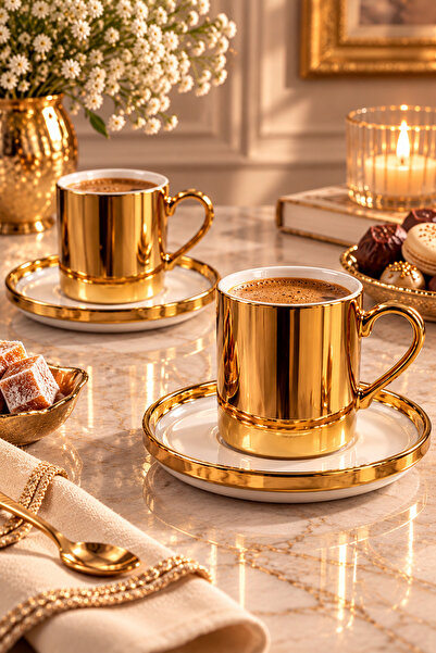 YzHome 2-Person Porcelain Gold Platinum Plated Coffee Cup Set 100ml