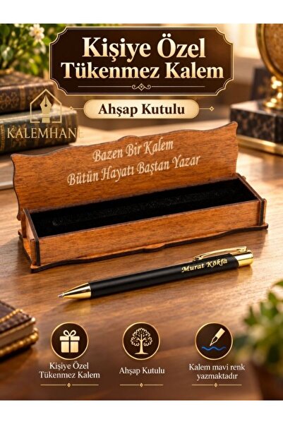 kalemhane Kişiye Özel Tükenmez Kalem Isimli Tükenmez Kalem Ahşap Kutulu