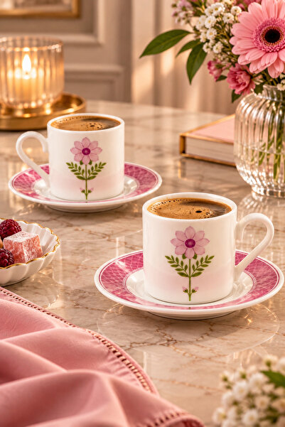 YzHome 2-Person Porcelain Purple Daisy Patterned Coffee Cup Set 90ml