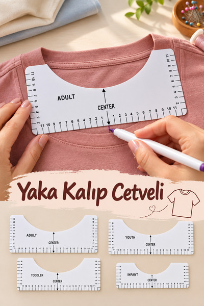 LİVA CRAFT Art & Craft Yaka Kalıbı 4'lü, Profesyonel Tişört Hizalama Cetveli ...