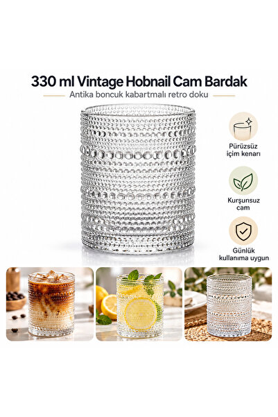 Yenigeldi 1 Piece Y36 330ml Vintage Hobnail Cup Antique Beaded Embossed Coffee