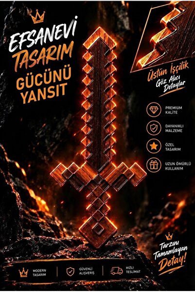 Genel Markalar Minecraft Kahverengi 3D Baskı Piksel Oyuncak Kılıç