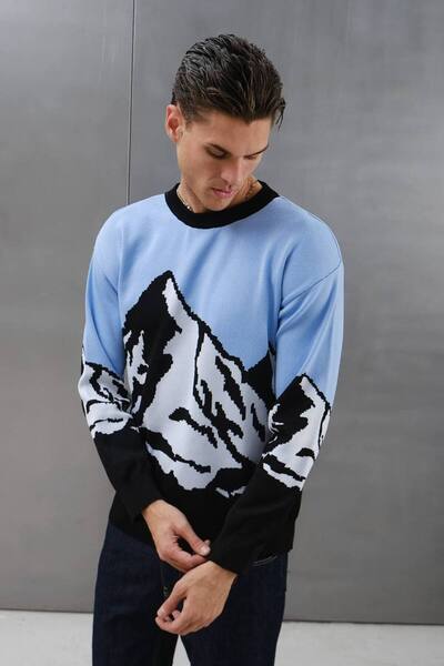 Buteks Unisex Mountain Patterned Regular Fit Snow Winter Knitwear Sweater