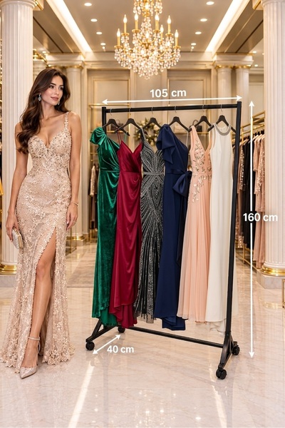 HOMEBELLA Premium 160 cm Çelik Konfeksiyon 105 cm En Elbise Askılık Tekerlekl...