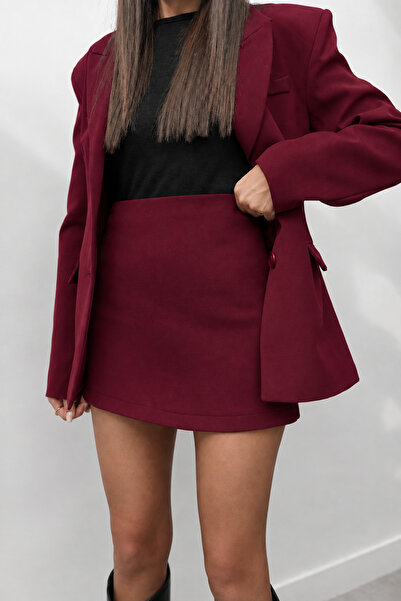 Perry Boutique Bordo Premium Blazer Ceket-Etek Takım