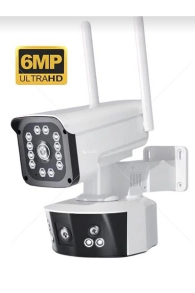 r-market Gece Görüşlü İki Kameralı (3+3=6mp) Hareket Takipli, Siren Özellikli, Anlık Takip, Su Geçirmez Kablosuz Wifi Bağlantılı Güvenlik Kamerası