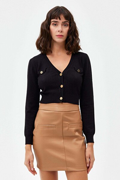 Açelya Okcu High Waist Fleto Pocket Detailed Vegan Leather Skirt