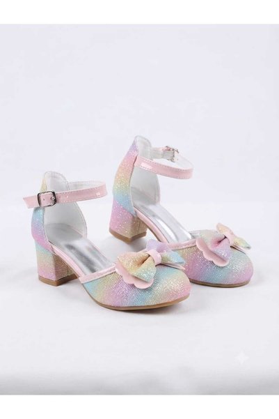pediashoes KIZ ÇOCUK GÖKKUŞAĞI RENKLİ MİNİK TOPUKLU ABİYE AYAKKABI