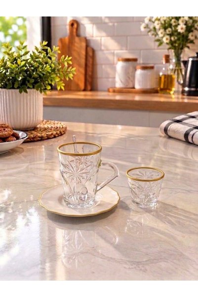 AR HOME طقم شاي وقهوة مكون من 48 قطعة - ذهبي