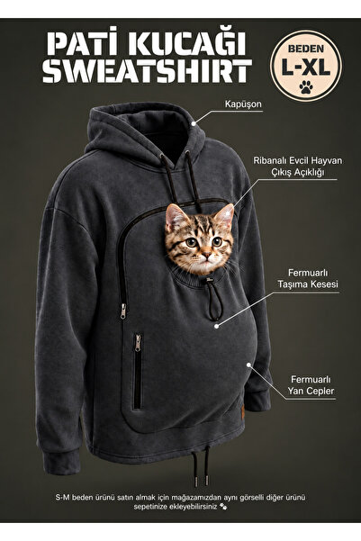 Petolojim Pati Kucağı Sweatshirt (Kanguru Keseli Kedi-Köpek Taşıma Kıyafeti) ...