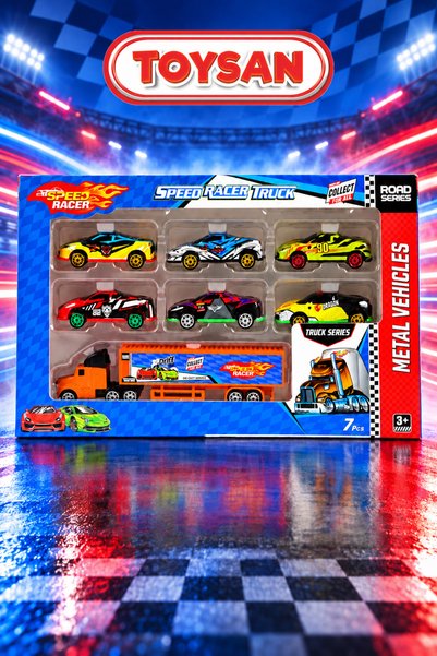 Toysan Metal Orange Truck 3-Piece Mini Car Set – 1 Truck + 3 Metal Cars (1/64 Scale)