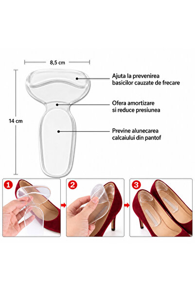 miraza Set 14 Branturi si Pernite Silicon pentru Pantofi, Anti-Frecare, Anti-Basici, Protectie Calcai si Antepicior, Anti-Alunecare, Transparent