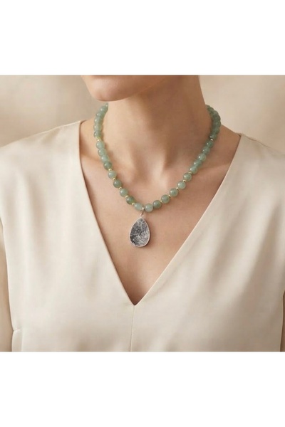Leyandoğaltaş Natural Aventurine Stone Necklace 50 cm Steel Apparatus |   Han...