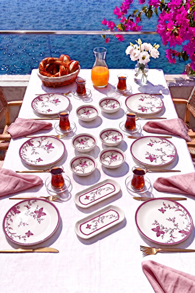 ers erbaşlar Verna Pink 14 Piece Breakfast Set for 6 People, Luxury Breakfast...