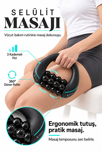 Selülit 360° Döner Roller Yeni Nesil Masaj Aleti Boyun Omuz Sırt Bacak Rahatlatıcı Vücut Masajı Roller Şarjlı