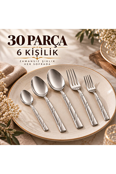 30 Parça 6 Kişilik Paslanmaz Çelik Çatal Kaşık Takımı – Uzun Ömürlü, Parlak, Şık Sofra Seti