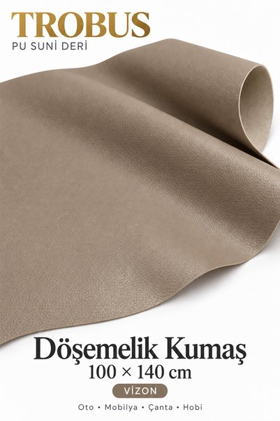 TROBUS PU Suni Deri Döşemelik Kumaş 100 x 140 cm Mobilya Oto Çanta İçin Vizon