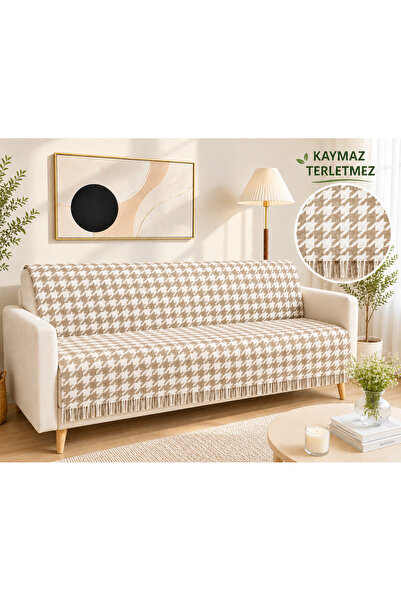 SEVHOME CONCEPT Kaymaz Koltuk Örtüsü %100 Pamuk Terletmez,Kaz Ayağı Desen 170...