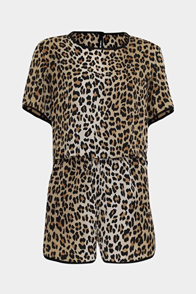 Açelya Okcu Premium Leopard Crop Blouse Pocketed Shorts Bottom Top Women's Set