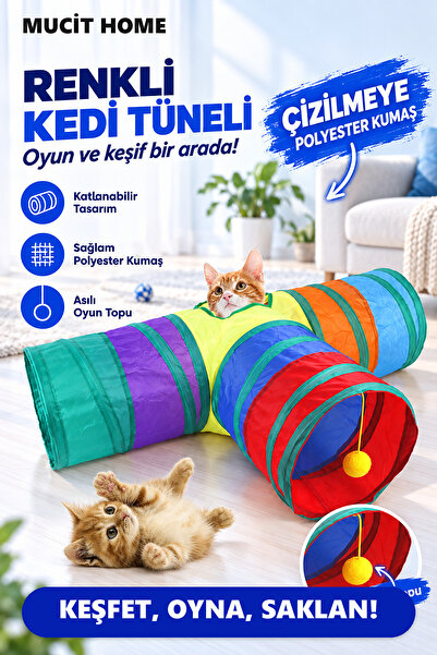 mucit home T Model Kapalı Katlanabilir Kedi Tüneli