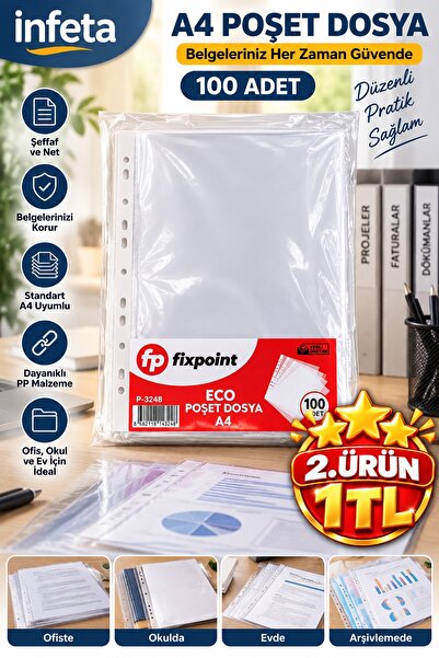 İnfeta 100 τεμάχια διαφανών φακελίσκων A4 με διάτρητη οπή για αρχεία, συμβατο...