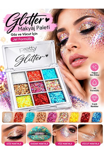 BİYUTREND Yüksek Kalite 9 lu Glitter Palet Uzun Ömürlü ve Dayanıklı Göz Farı ...