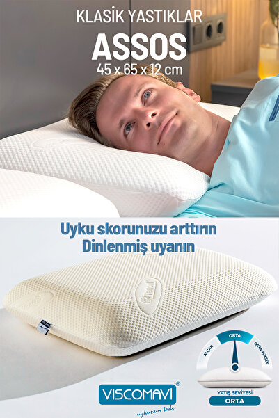 viscomavi Klasik Visco Yastık (ASSOS) Doğal Lifli Kılıflı | Astarlı |Büyük Boy