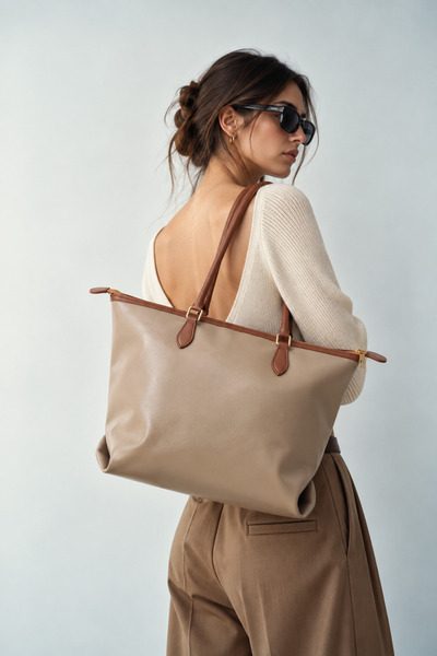 Lavora Bags حقيبة كتف نسائية من ليني - حقيبة تسوق كريمية اللون