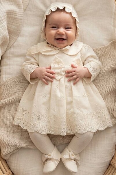 Cherub Baby Manolya Kız Bebek Bebe Yaka Fisto Elbise Yenidoğan Lüx Elbise Set...