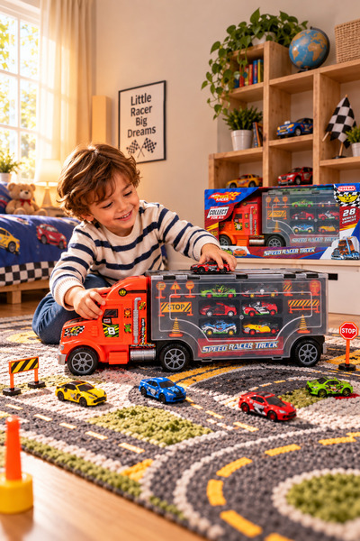 Toysan Big Carrier Tir 6 Metal Cars Traffic Set