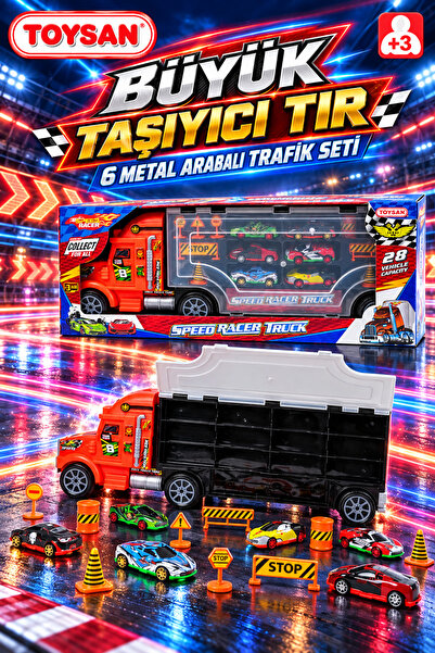 Toysan BÜYÜK TAŞIYICI TIR 6 METAL ARABALI TRAFİK SETİ