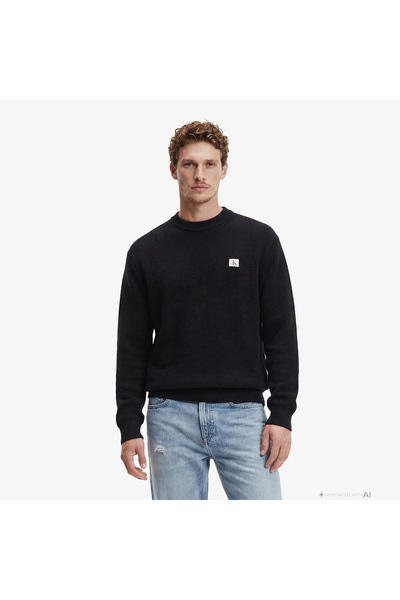 Calvin Klein Cotton Waffle Erkek Siyah Triko