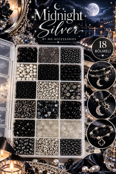 By MO Accessories Комплект за изработка на бижута с черни и антрацитни мънист...