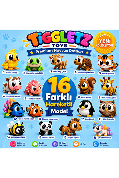MİNİKOM TOYS Tiggletz Mini Dostlar – 16’lı Sevimli Hayvan Seti