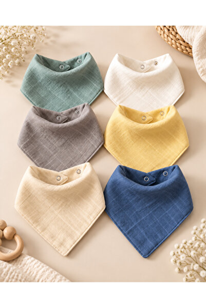 DEVRİM 100% cotton 6-Piece Muslin Collar Baby Bib Double Layer Two Snaps Floc...