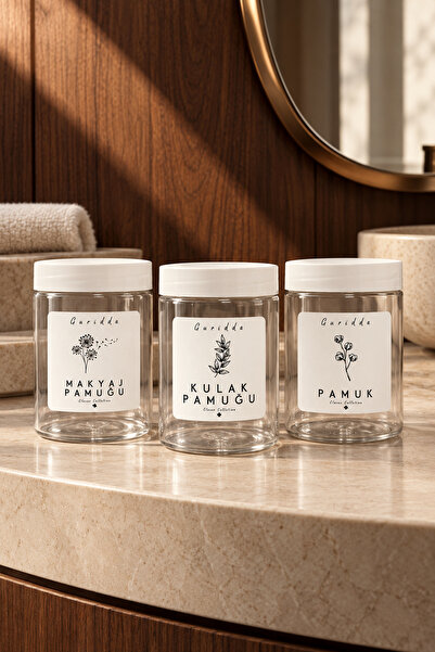 Guridda Home Design 3'lü Kulak Pamuğu Makyaj Pamuğu ve Pamuk Kutusu 250 Ml Şe...